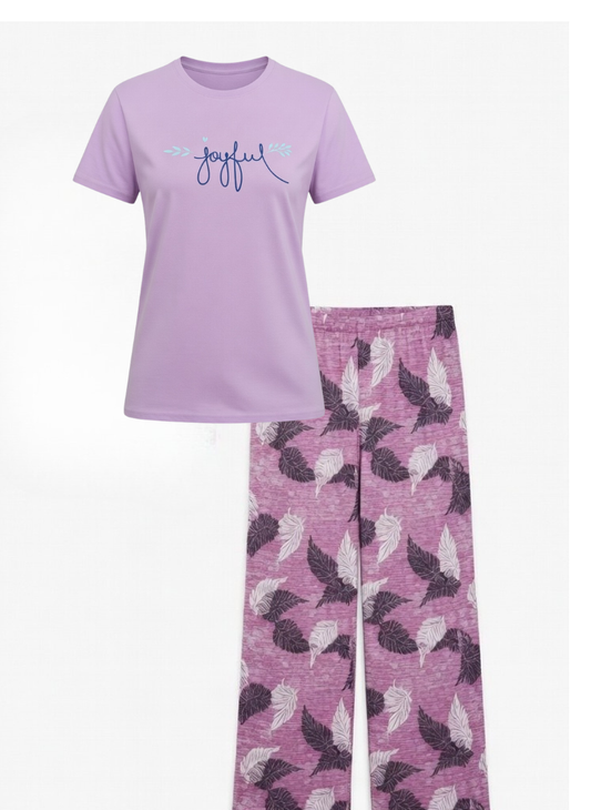 Joyful Pink Tee & Floral Lounge Pants Set
