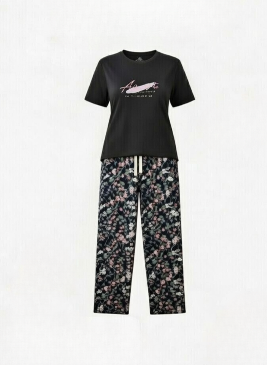 Floral Palazzo & Black Tee Combo