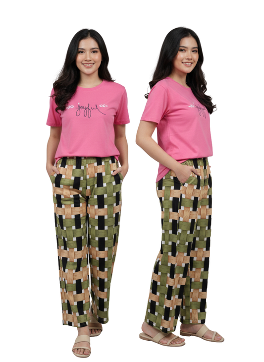 Women’s Geometric Print Lounge Palazzo Pants with Elastic Waist