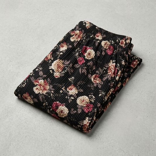 Women’s Black Floral Print Lounge Palazzo Pants with Drawstring Waist