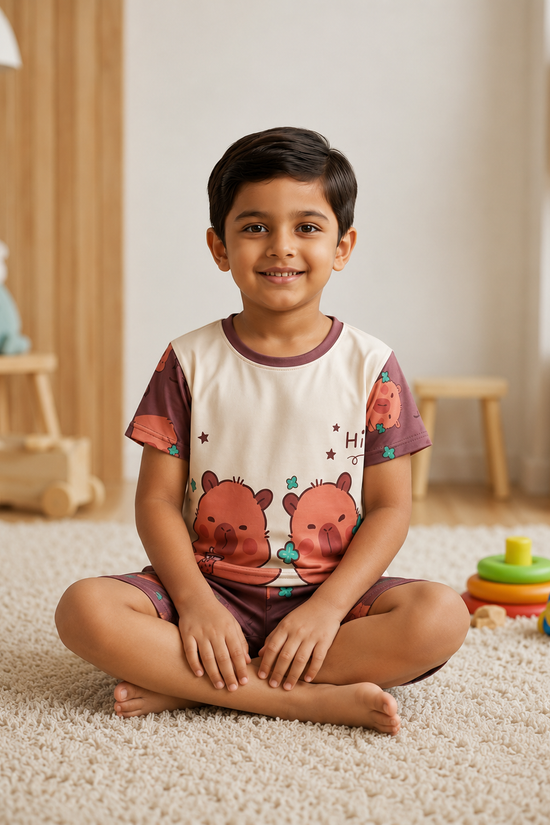 Kids Bear Print Cotton Night Suit Set – New Arrival