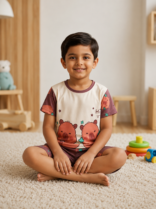 Kids Bear Print Cotton Night Suit Set – New Arrival