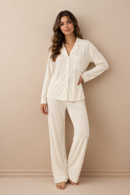 Soft Linen Pajama Set-White