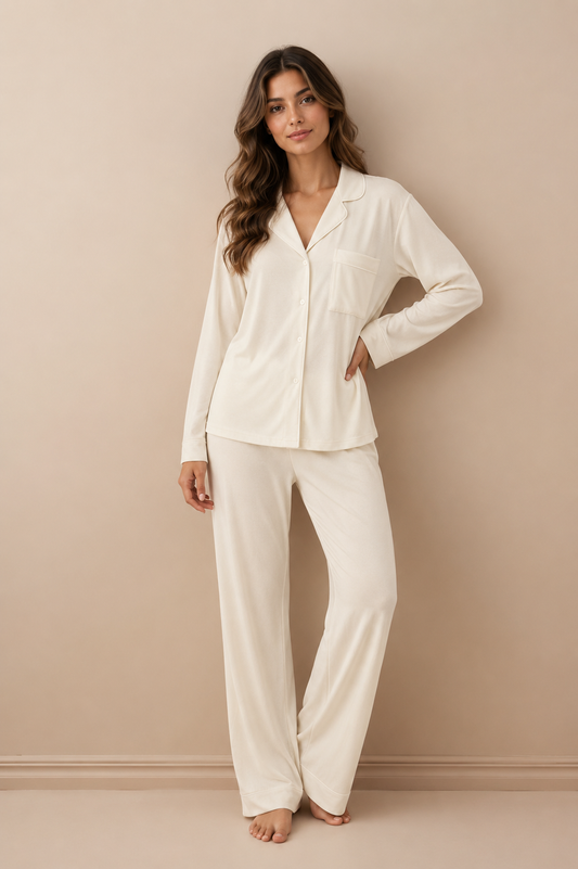 Soft Linen Pajama Set-White