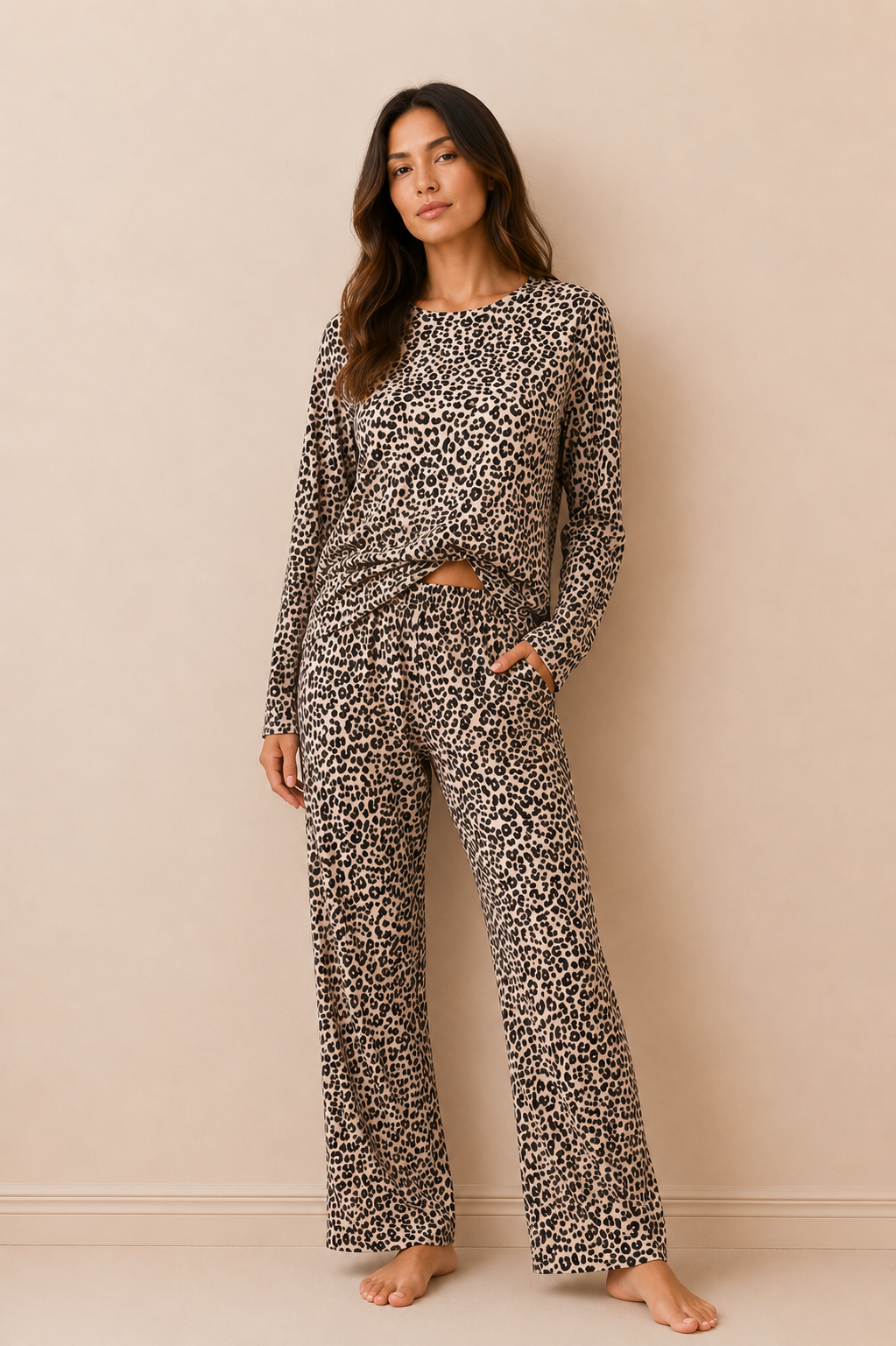 Cheetah Print Cozy Night Suit – Full Sleeves