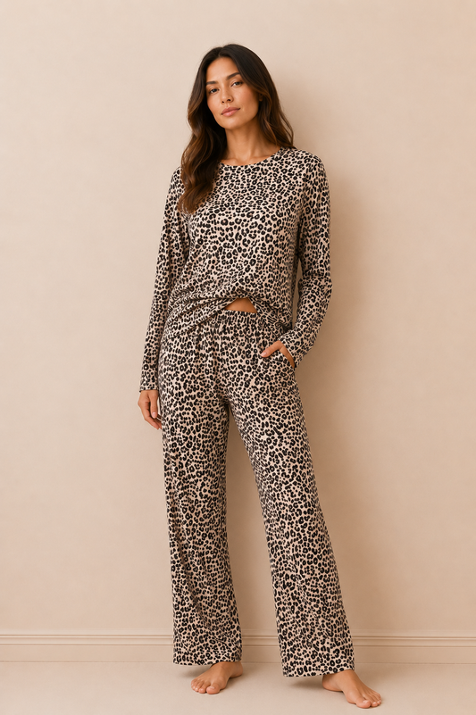 Cheetah Print Cozy Night Suit – Full Sleeves