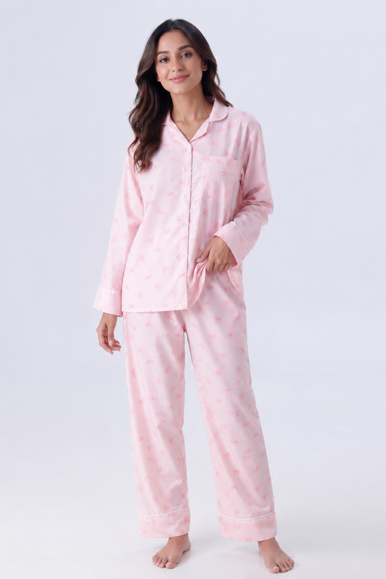 Pink Bow Pajama Suit With Scrunchie