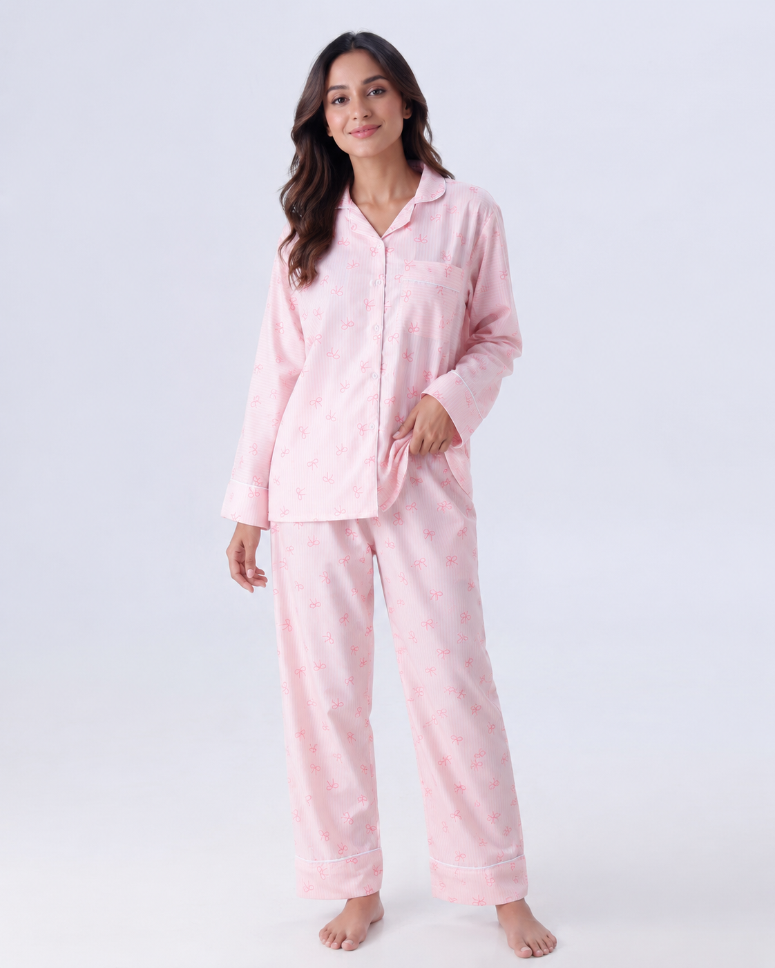 Pink Bow Pajama Suit With Scrunchie