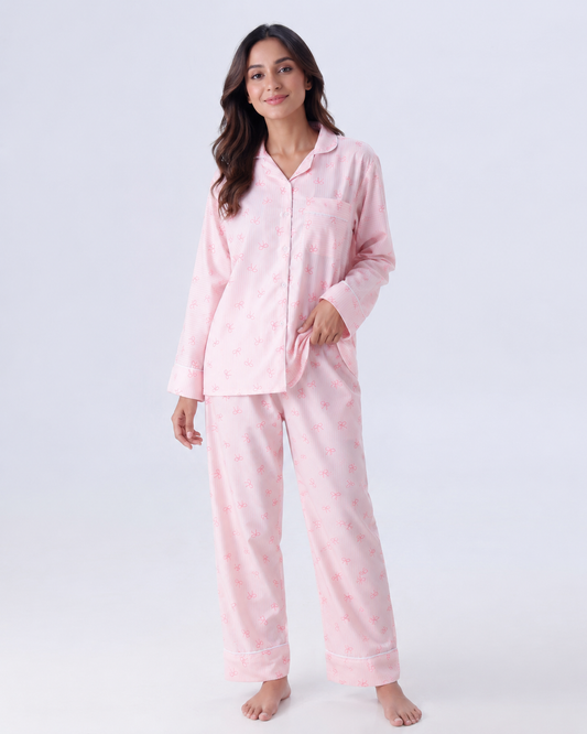Pink Bow Pajama Suit With Scrunchie