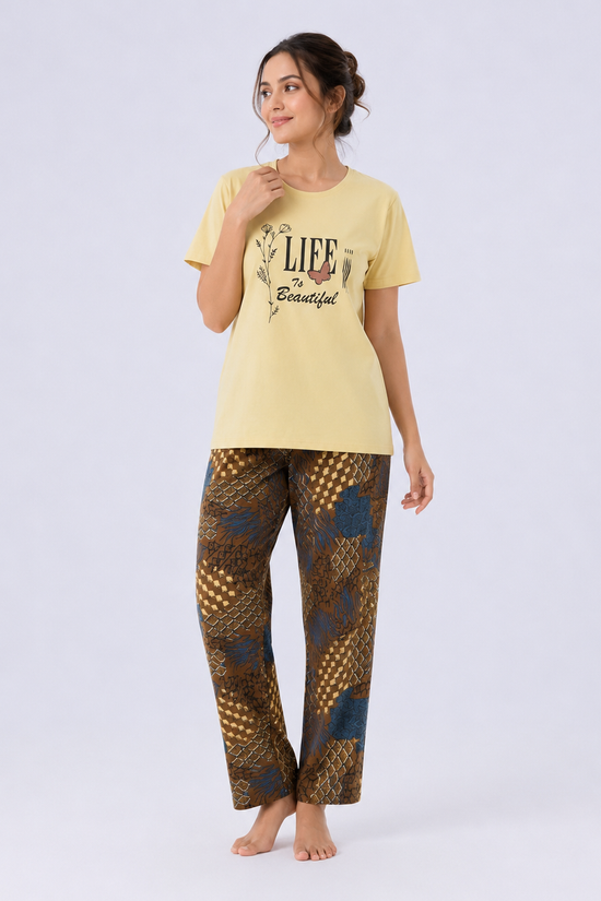 Life Is Beautiful Graphic Tee & Printed Lounge Pants Set