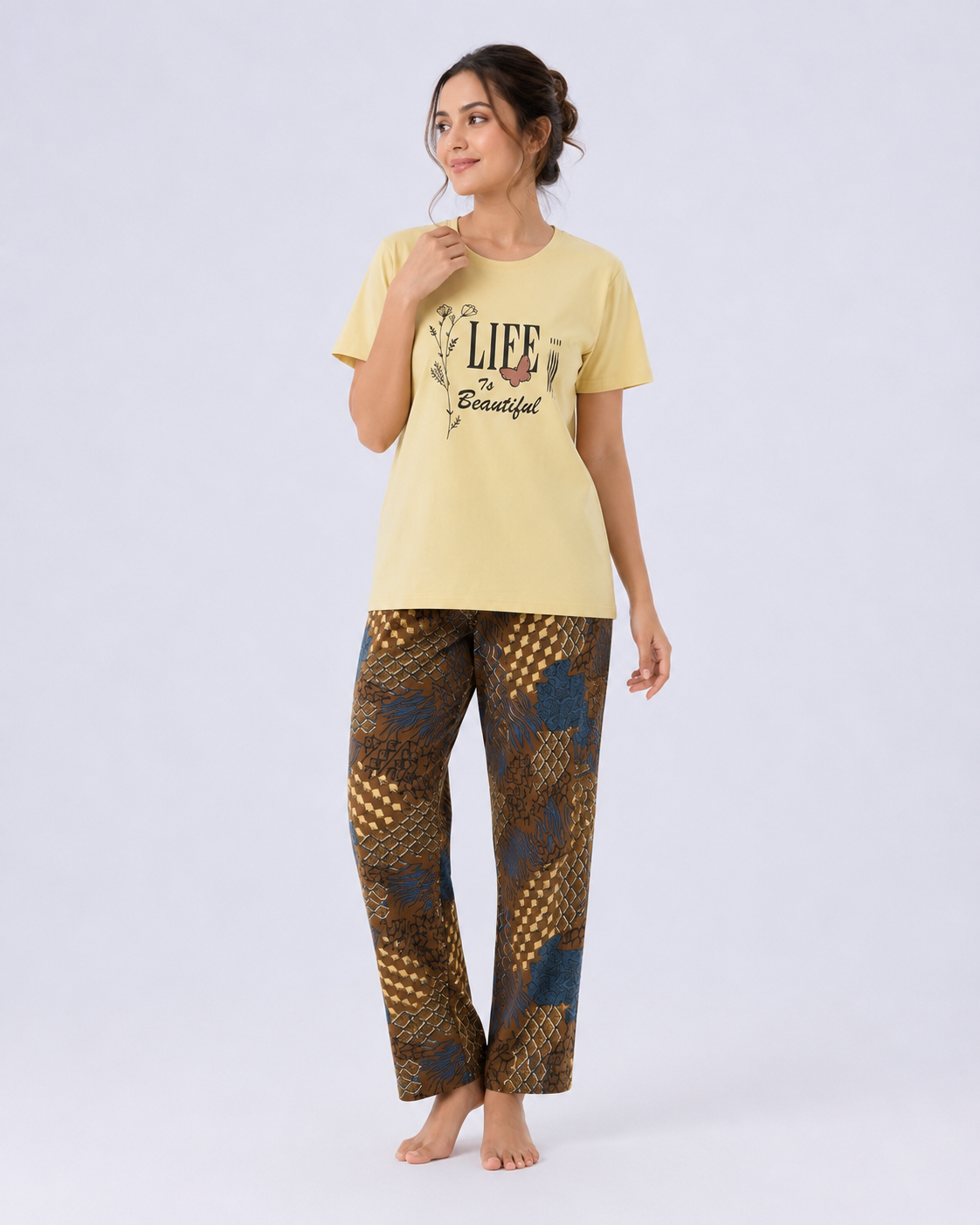 Life Is Beautiful Graphic Tee & Printed Lounge Pants Set