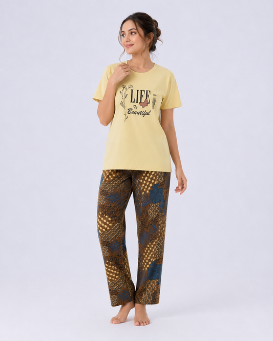 Life Is Beautiful Graphic Tee & Printed Lounge Pants Set