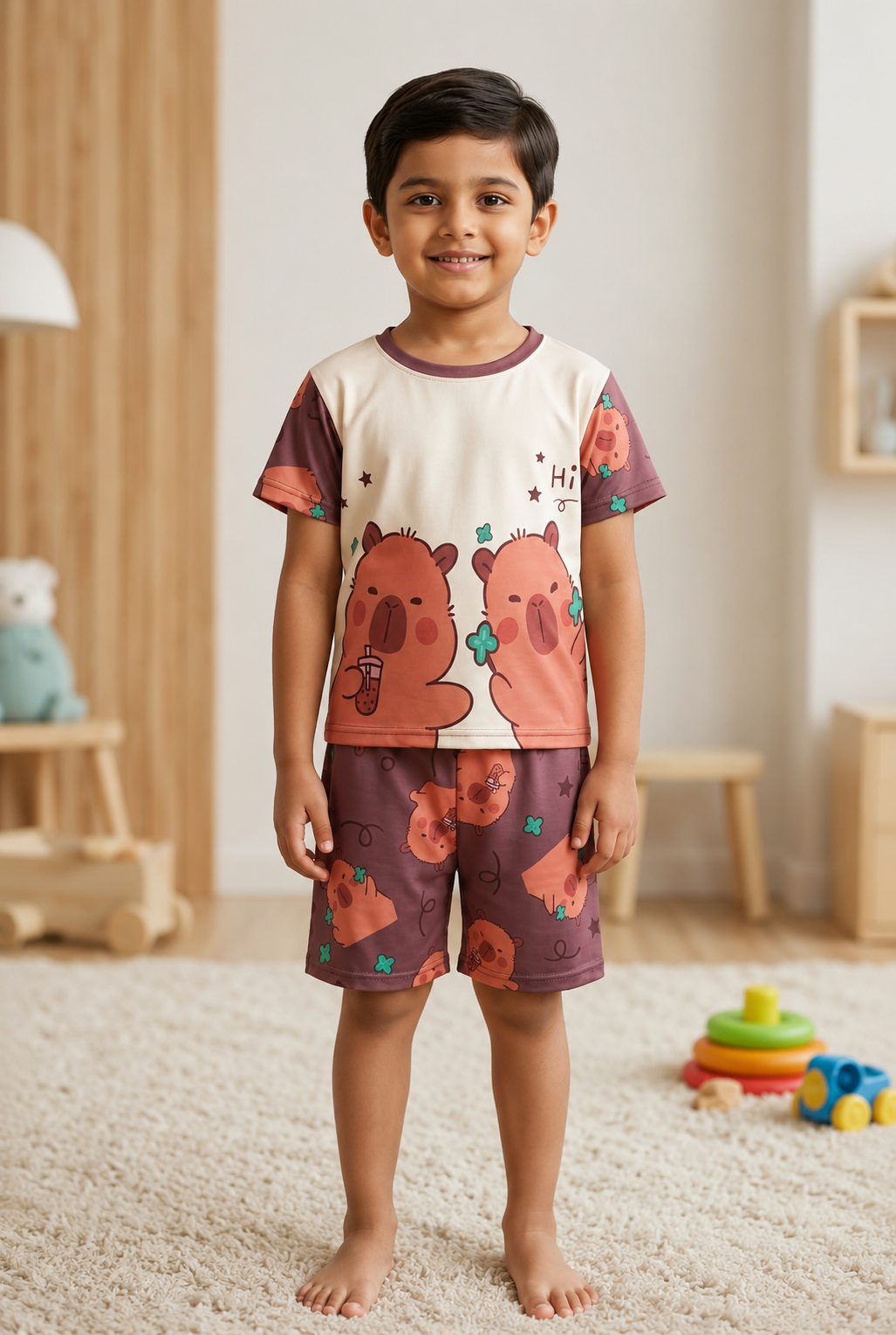 Kids Bear Print Cotton Night Suit Set – New Arrival