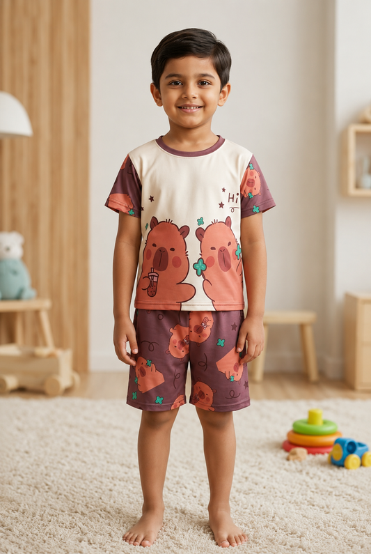 Kids Bear Print Cotton Night Suit Set – New Arrival