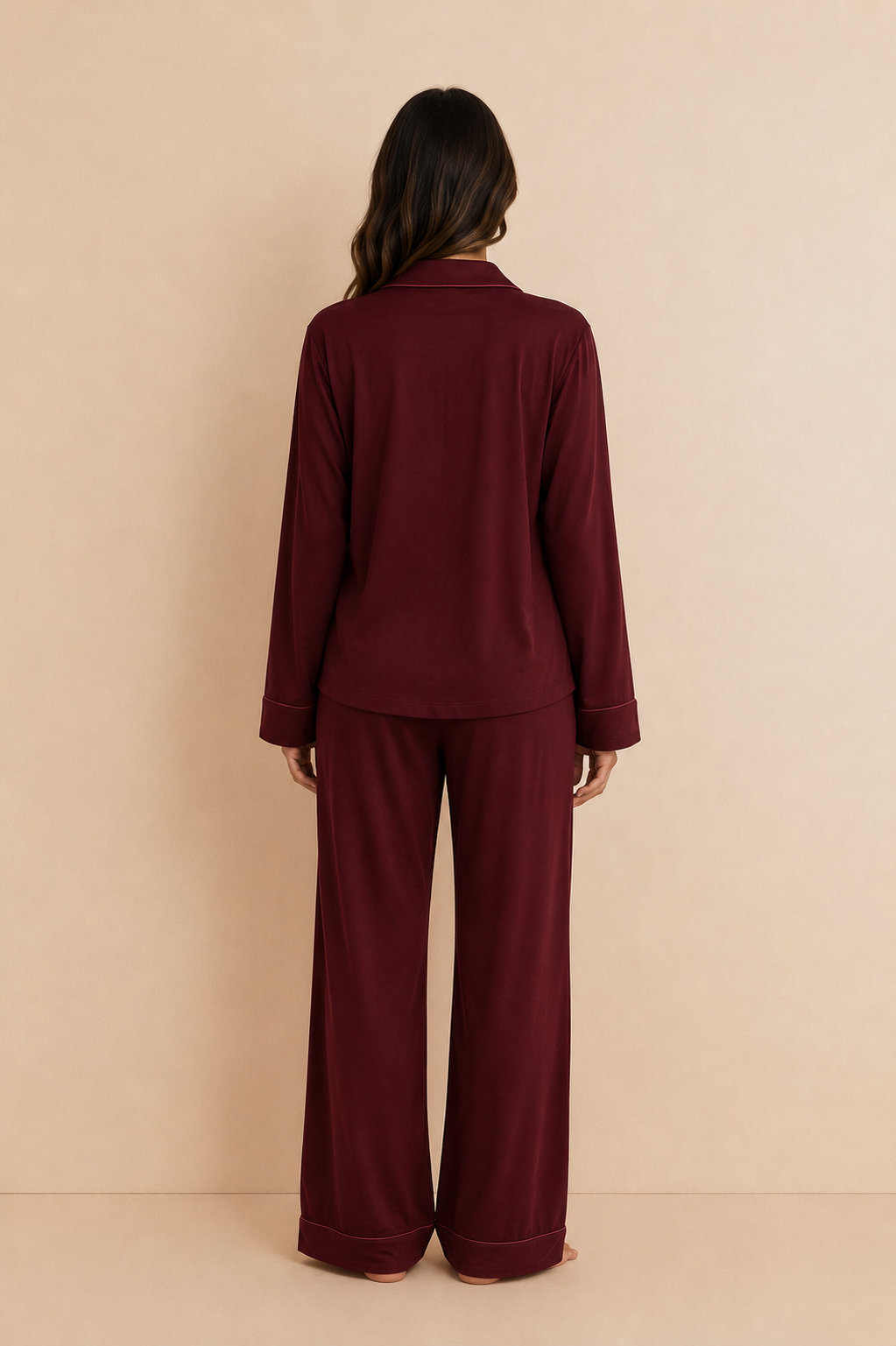 Soft Linen Pajama Set-Maroon