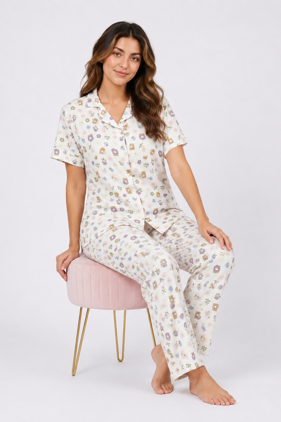 Wildflower Popcorn Crinkle Short-Sleeve Set