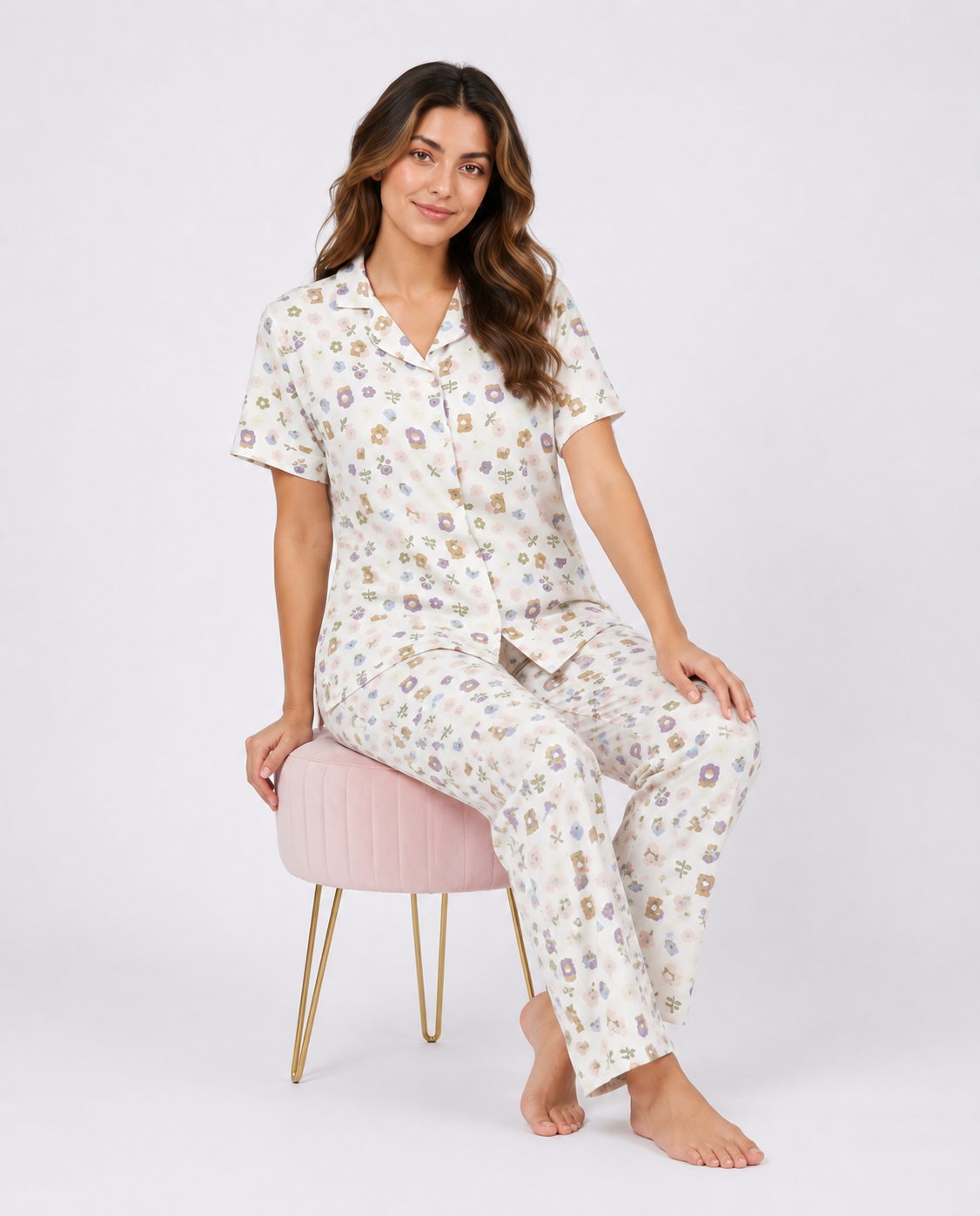 Wildflower Popcorn Crinkle Short-Sleeve Set