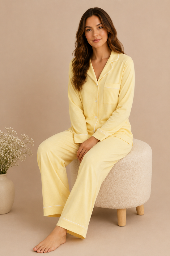 Soft Linen Pajama Set-Butter