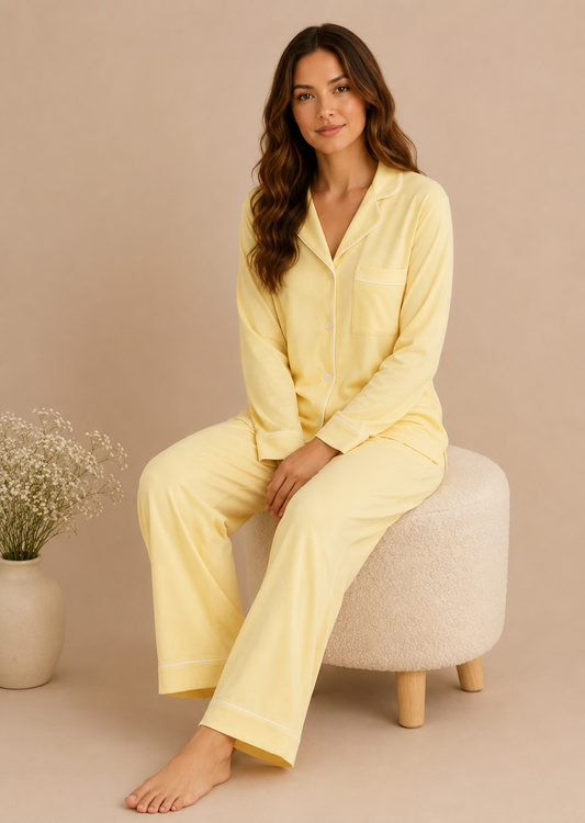 Soft Linen Pajama Set-Butter
