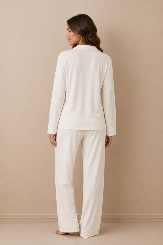 Soft Linen Pajama Set-White