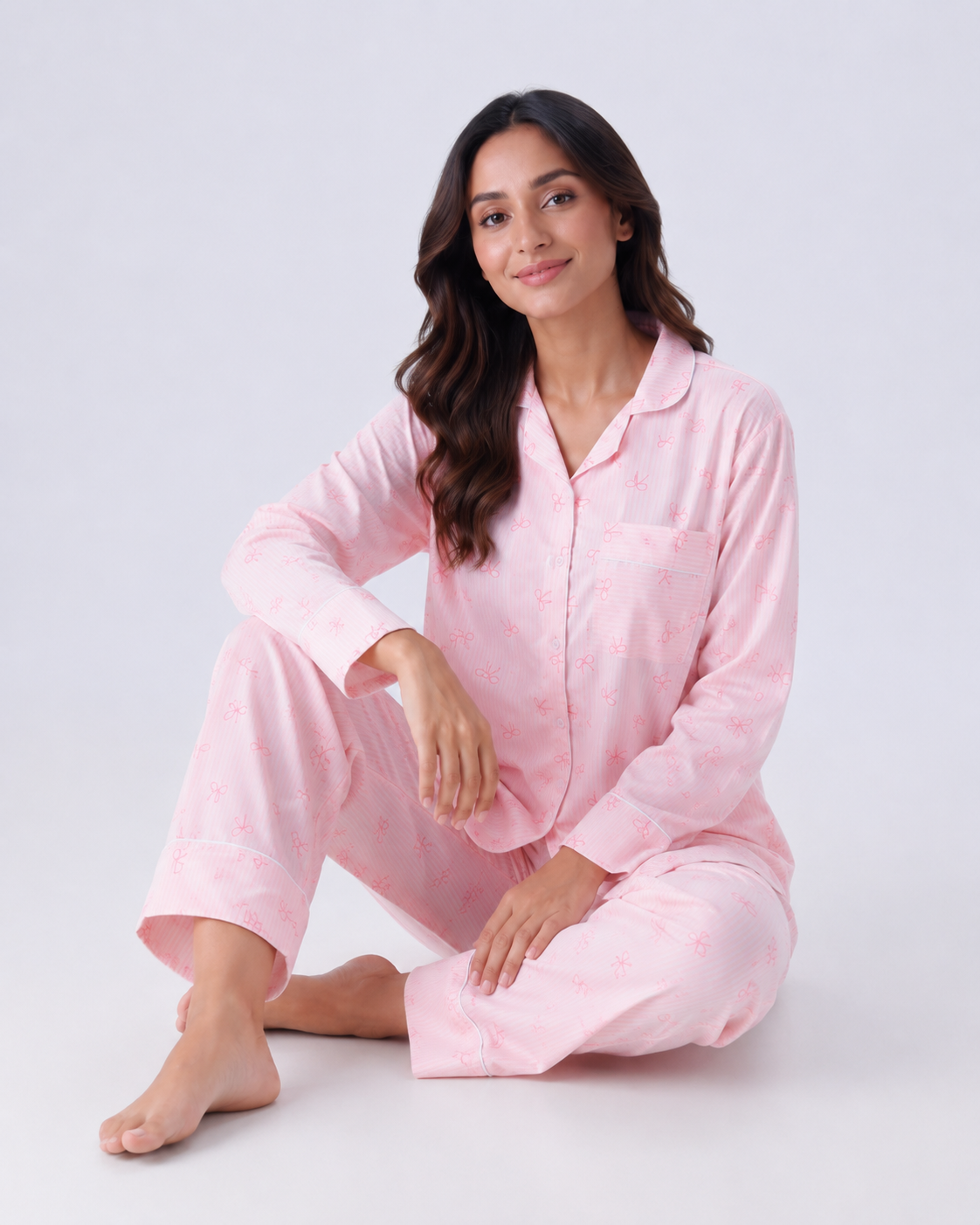 Pink Bow Pajama Suit With Scrunchie