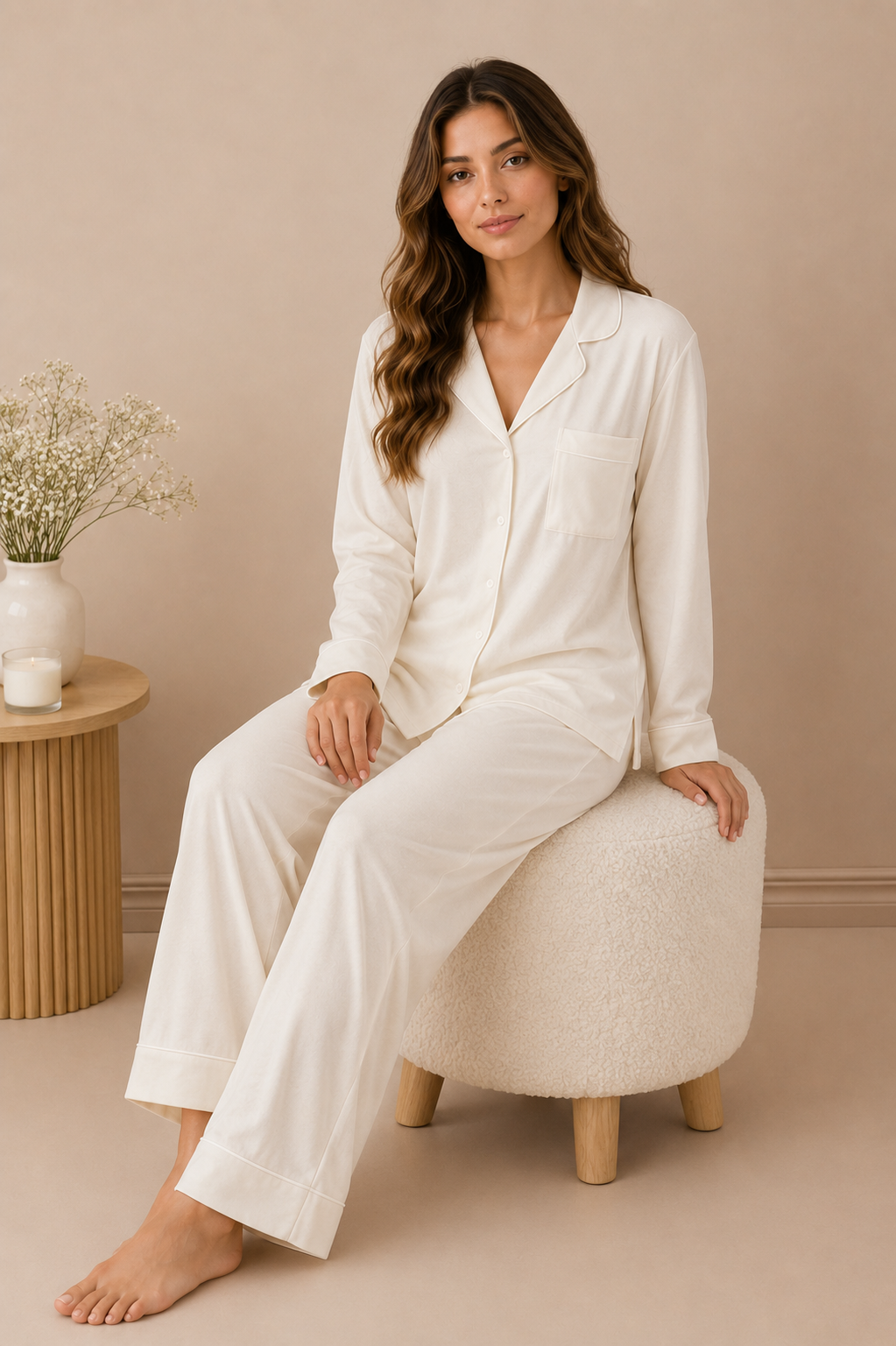 Soft Linen Pajama Set-White
