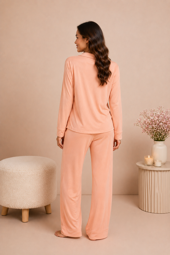 Soft Linen Pajama Set-Peach