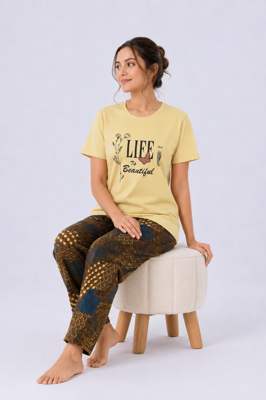 Life Is Beautiful Graphic Tee & Printed Lounge Pants Set