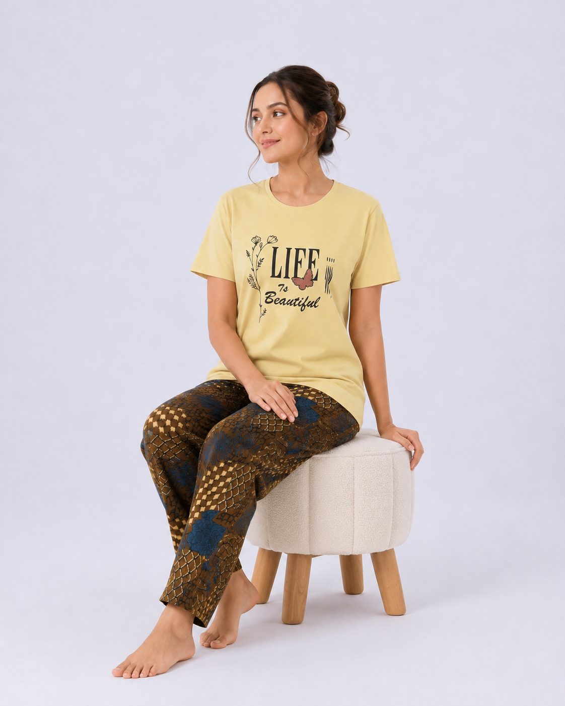 Life Is Beautiful Graphic Tee & Printed Lounge Pants Set