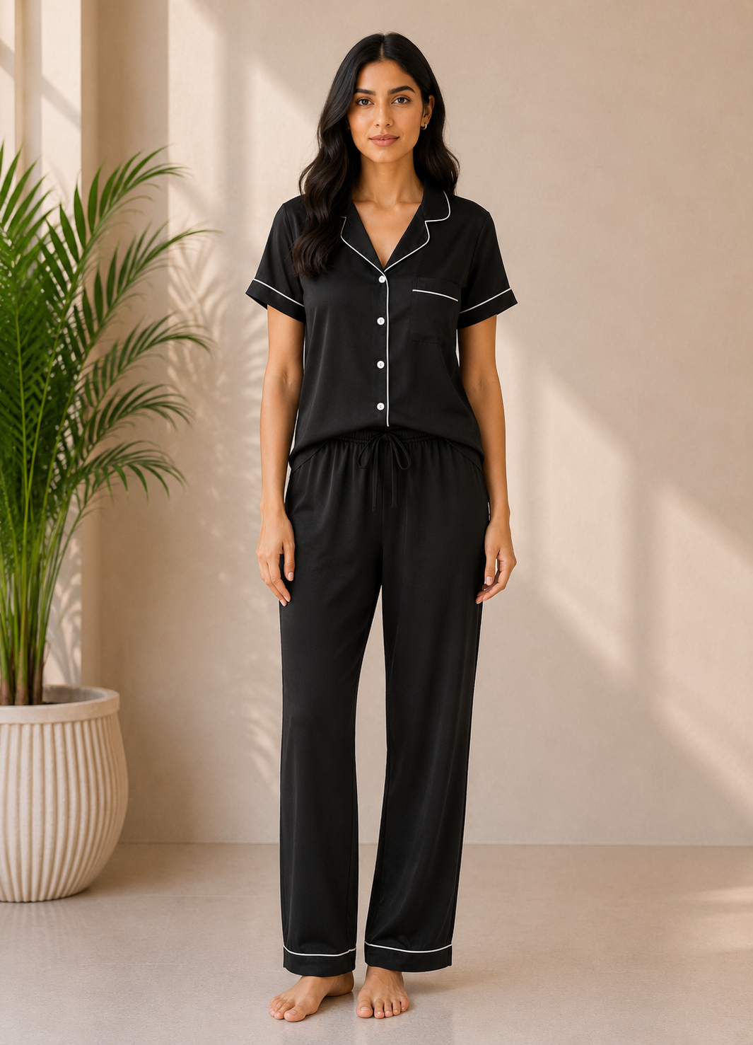Premium Silk Night Set - Short Sleeve With Scrunchie