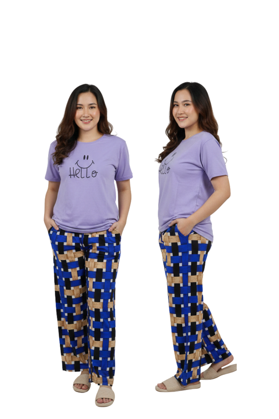 Women’s Geometric Print Lounge Palazzo Pants with Elastic Waist