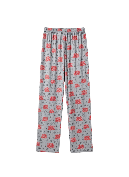Women’s Floral Print Lounge Palazzo Pants with Elastic Waist