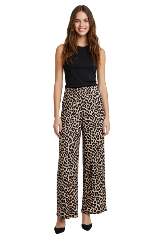 Women’s Leopard Print Lounge Palazzo Pants with Elastic Waist