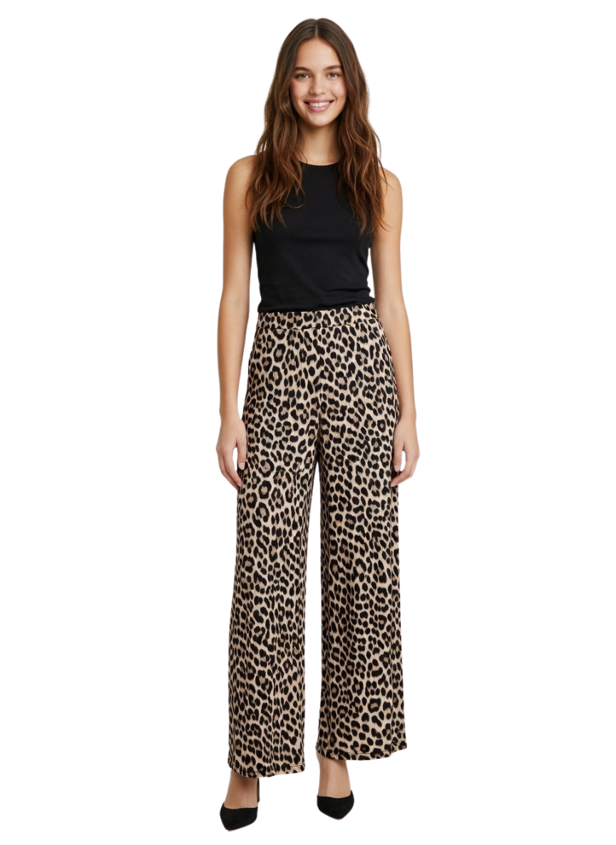 Women’s Leopard Print Lounge Palazzo Pants with Elastic Waist