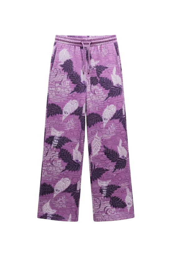 Women’s Leaf Print Lounge Palazzo Pants with Elastic Waist