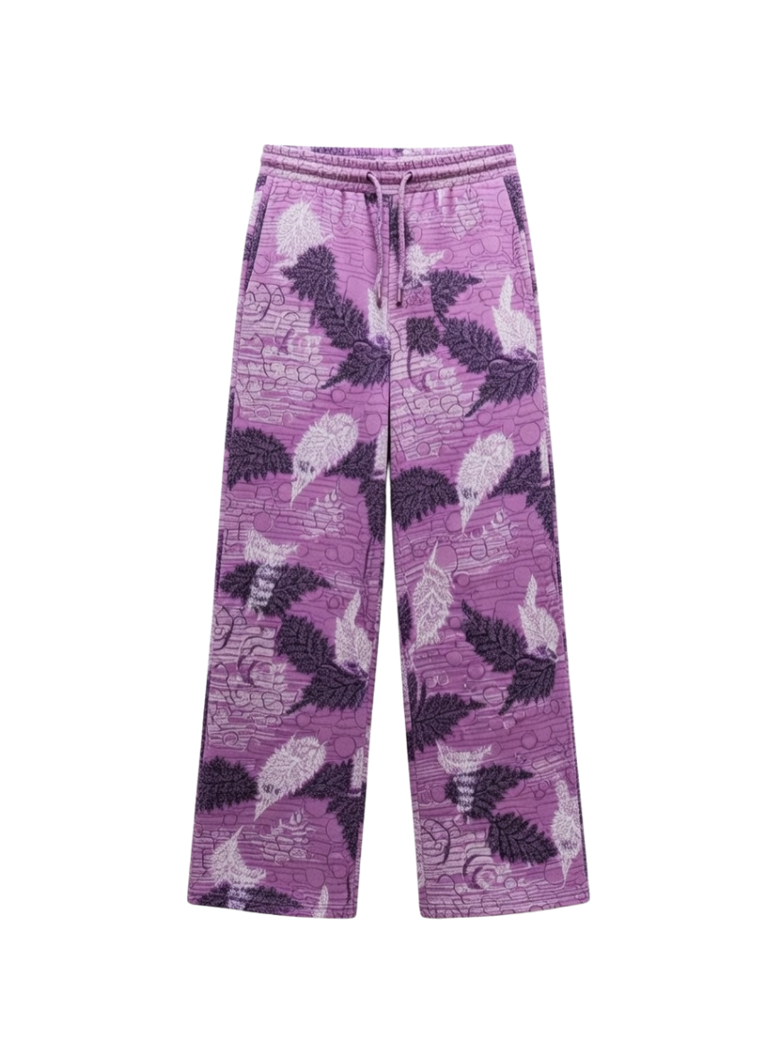 Women’s Leaf Print Lounge Palazzo Pants with Elastic Waist