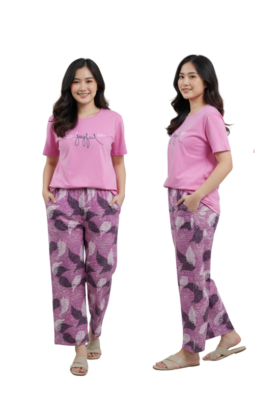 Women’s Leaf Print Lounge Palazzo Pants with Elastic Waist