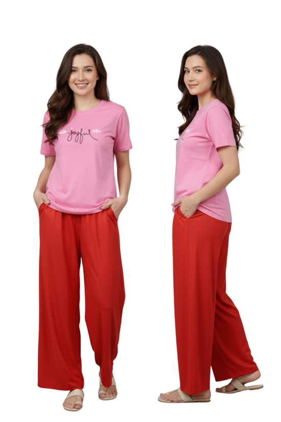 Women’s printed Red Palazzo Pants – Comfortable Wide-Leg Casual Wear