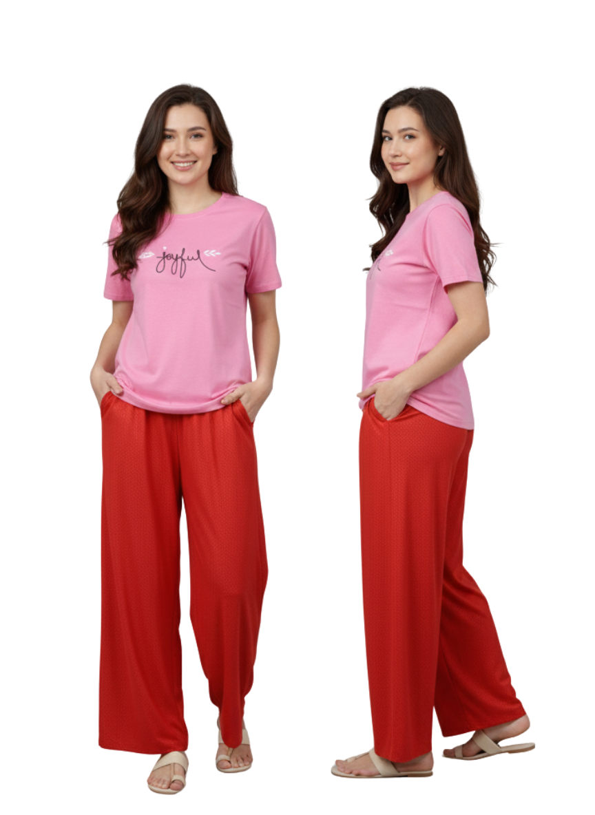 Women’s printed Red Palazzo Pants – Comfortable Wide-Leg Casual Wear