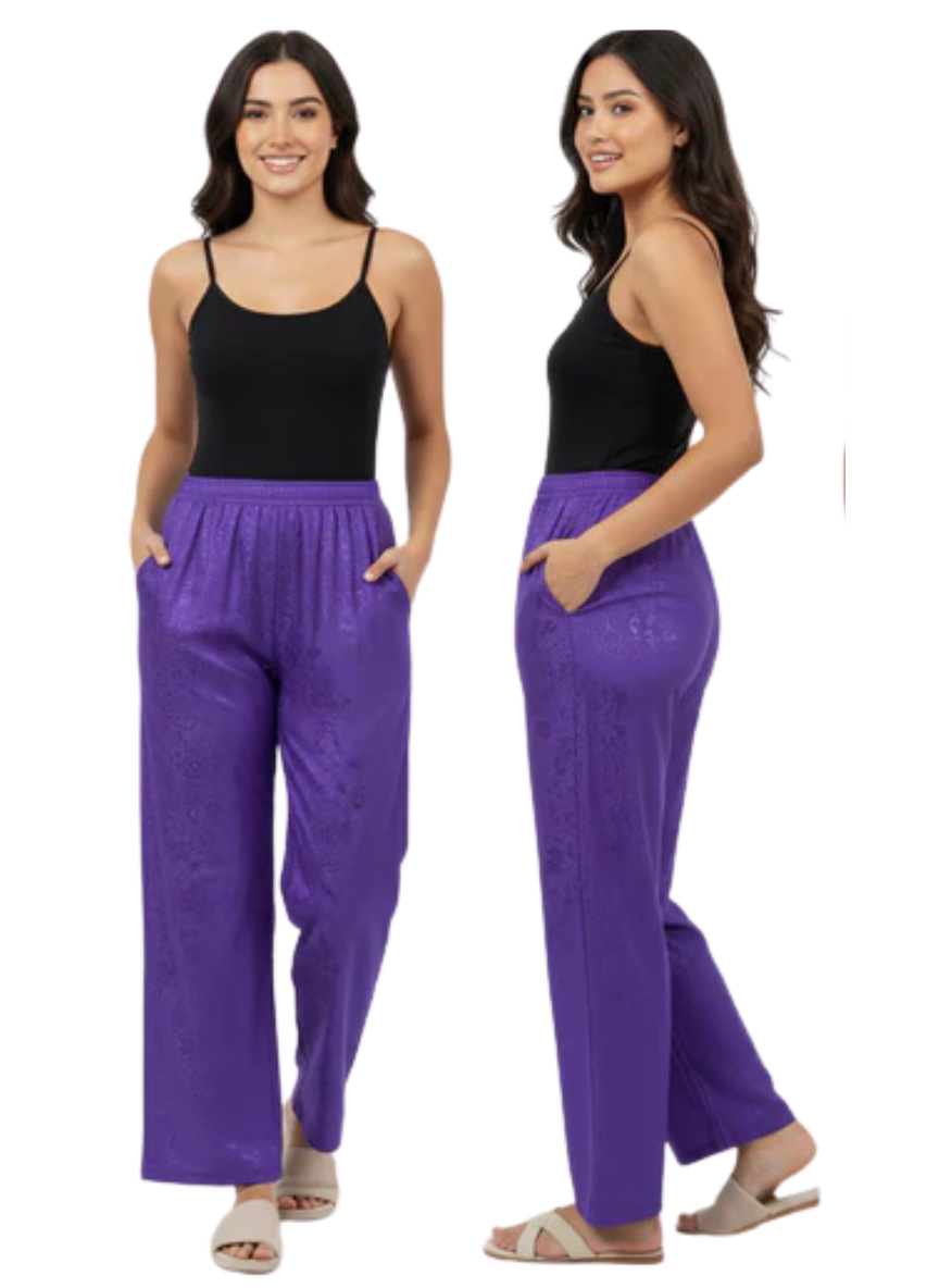 Women’s Printed Purple Palazzo Pants – Relaxed Fit Wide-Leg Lounge Wear