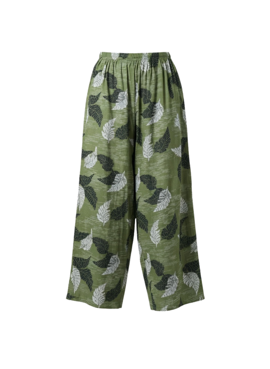 Women’s Leaf Print Palazzo Pants – Comfortable Wide-Leg Casual Wear