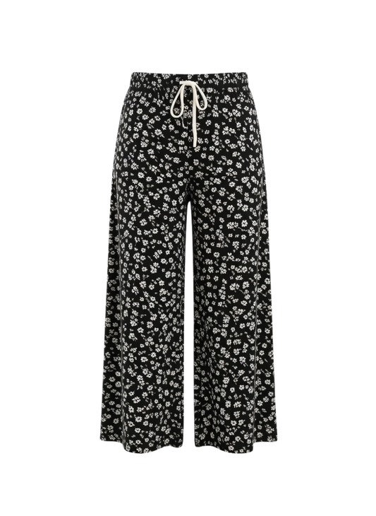 Women’s Black Floral Palazzo Pants – Wide-Leg Comfort Casual Wear