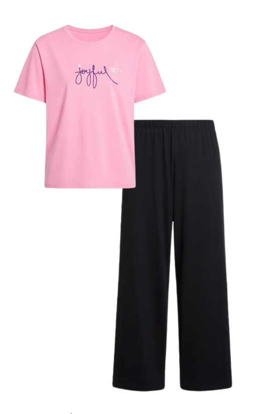 Joyful Pink & Purple Tee with Classic Black Palazzo Pants – Everyday Comfort Set