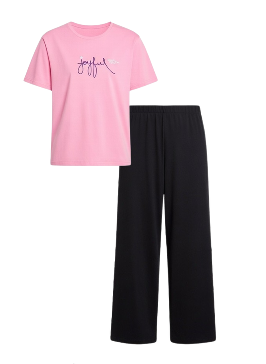 Joyful Pink & Purple Tee with Classic Black Palazzo Pants – Everyday Comfort Set