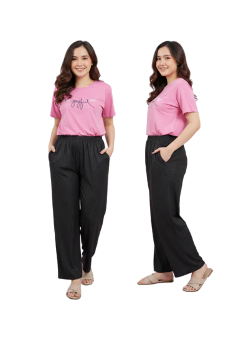 Joyful Pink & Purple Tee with Classic Black Palazzo Pants – Everyday Comfort Set