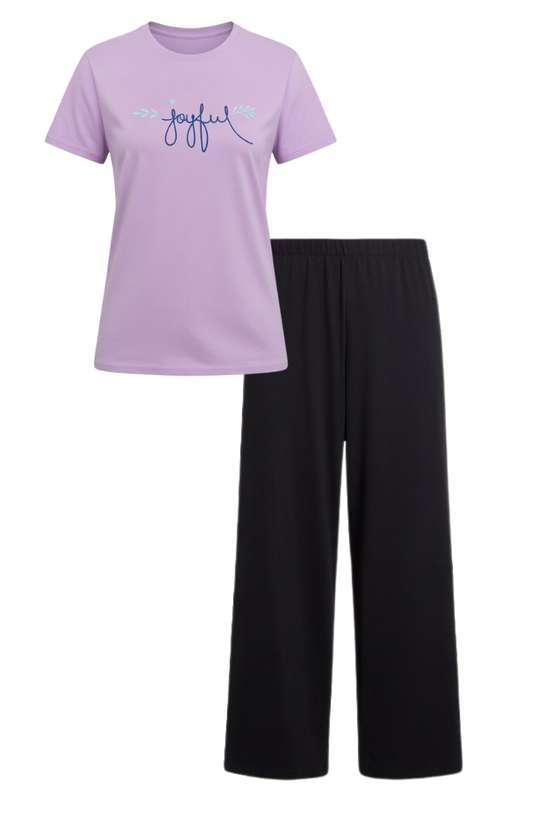 Joyful Pink & Purple Tee with Classic Black Palazzo Pants – Everyday Comfort Set