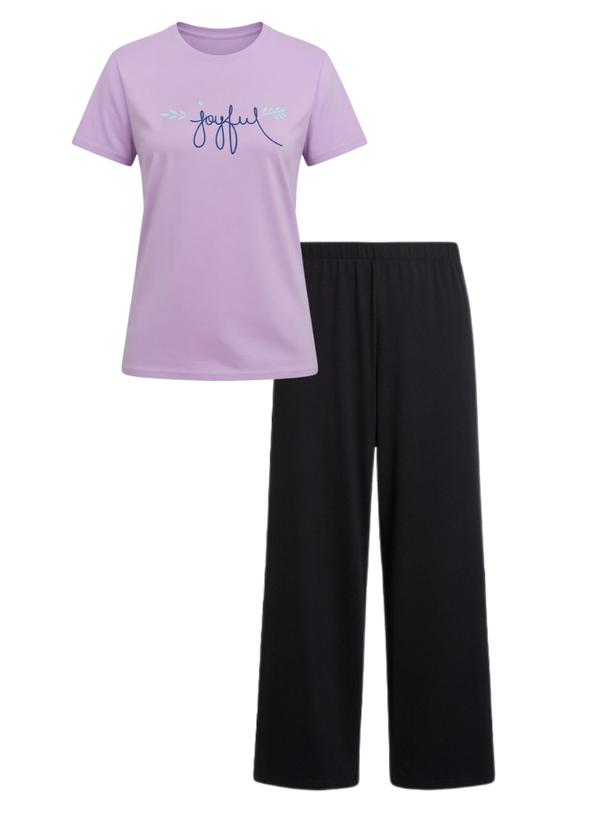 Joyful Pink & Purple Tee with Classic Black Palazzo Pants – Everyday Comfort Set