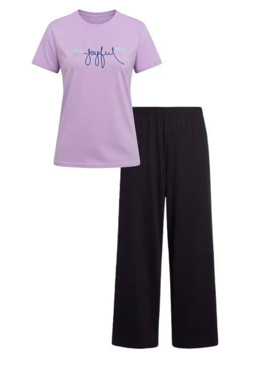 Joyful Pink & Purple Tee with Classic Black Palazzo Pants – Everyday Comfort Set