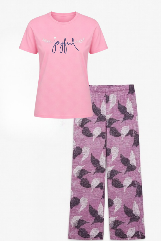 Joyful Pink Tee & Floral Lounge Pants Set