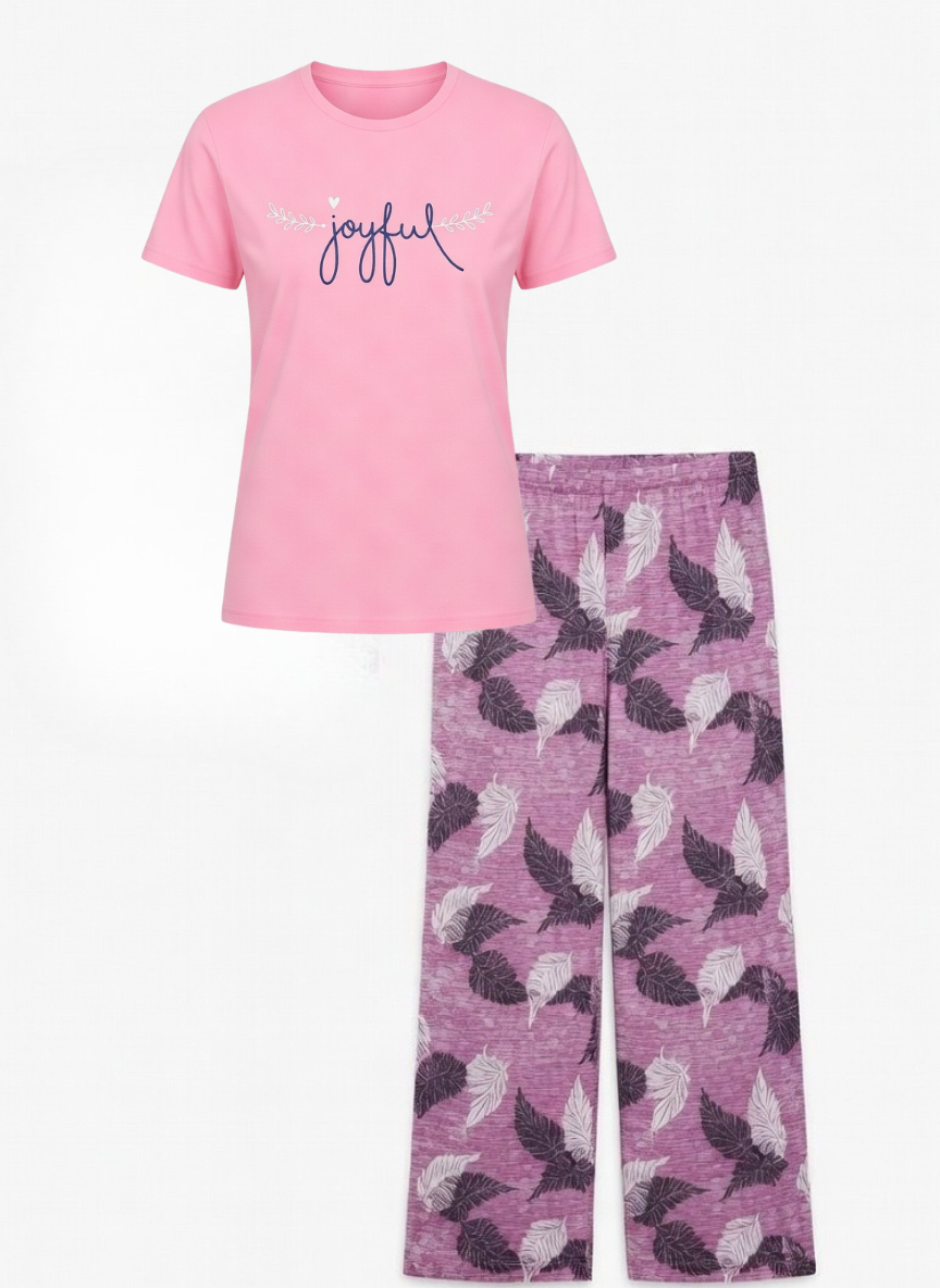 Joyful Pink Tee & Floral Lounge Pants Set